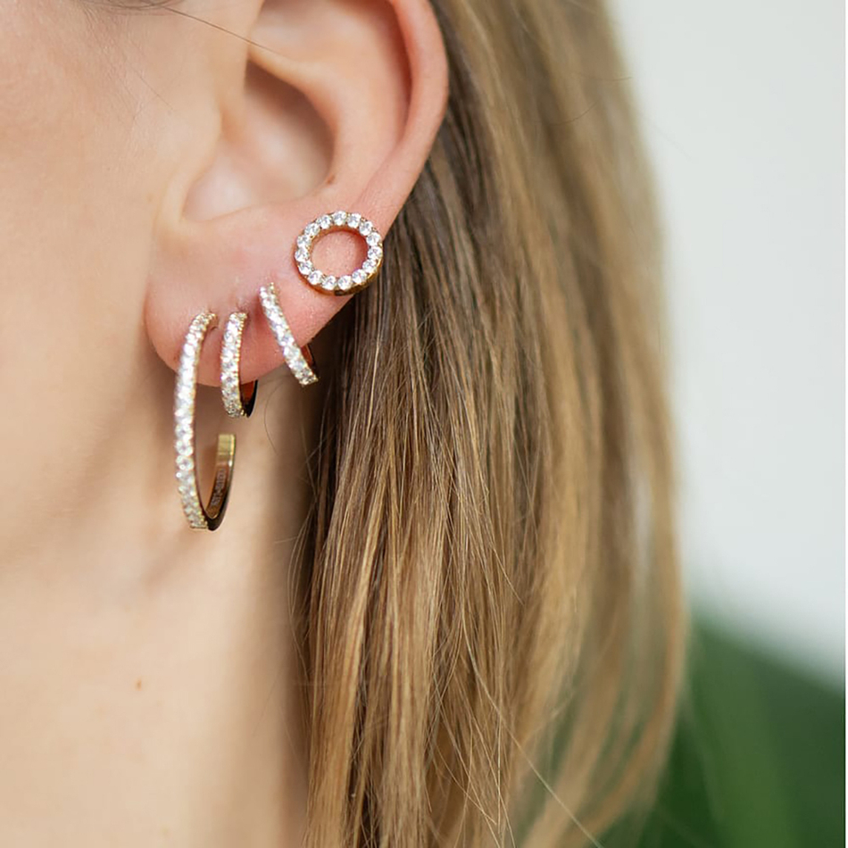 Серьги Coeur de Lion Hoop Crystal-Gold 15мм 0146/23-1816