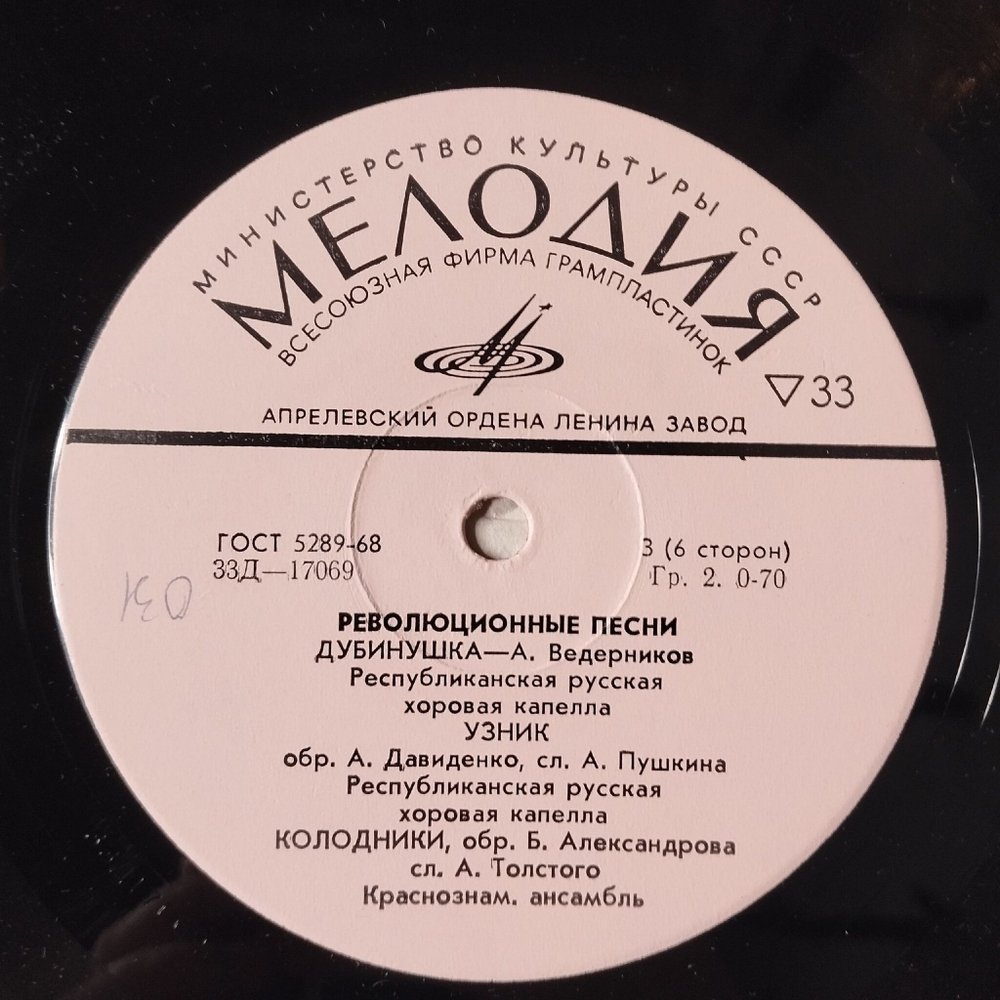 Винтажная виниловая пластинка LP Сборник Революционные Песни, Песни Гражданской Войны (СССР 1975)