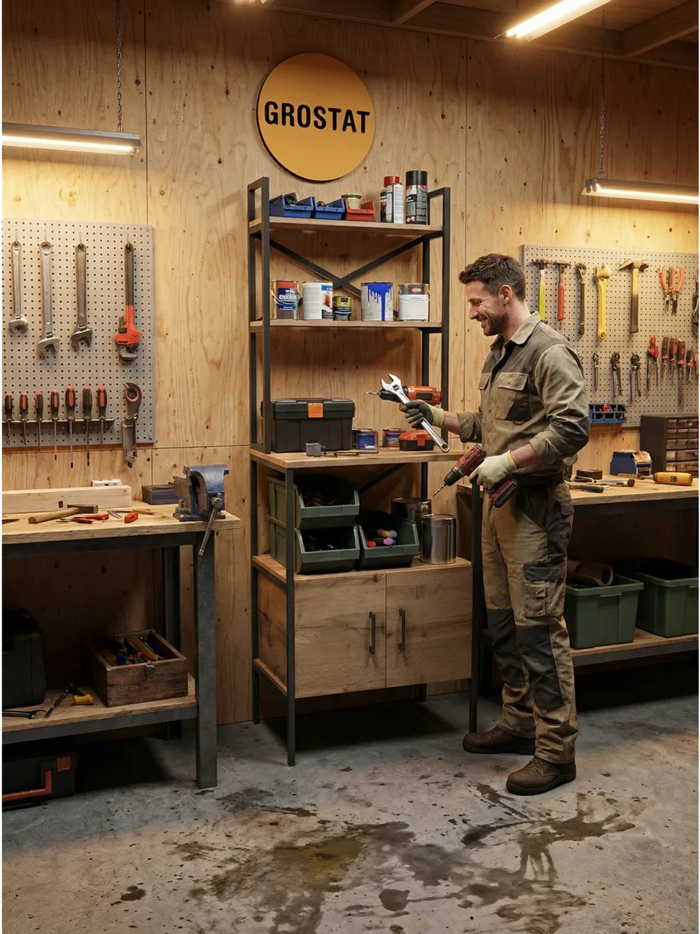 Стеллаж на кухню лофт металлический с дверцами и полками Laxen