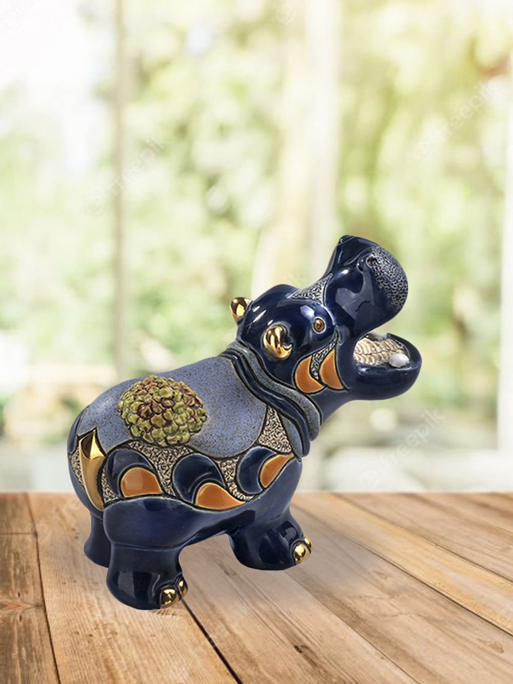 De Rosa Rinconada Статуэтка керамическая Гиппопотам с лилией