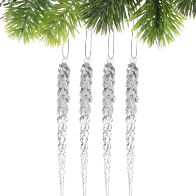 Подвеска «Хрустальная сосулька» 18 см (набор 4 шт), Серебро