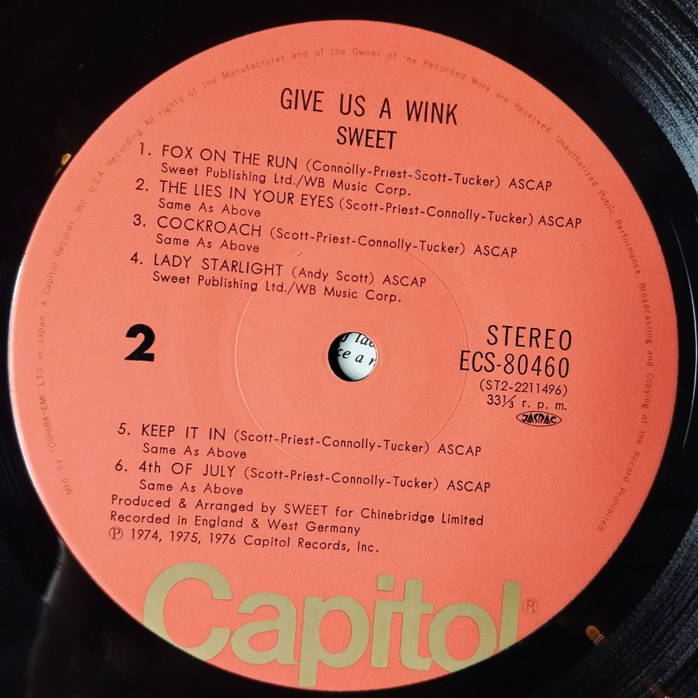 Винтажная виниловая пластинка LP Sweet Give Us A Wink (Japan 1976) (No Obi)
