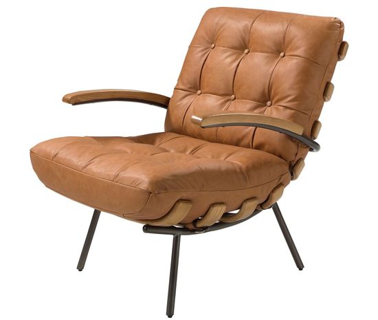 Кресло 5153 из коричневой кожи с подлокотниками из ясеня Испания 