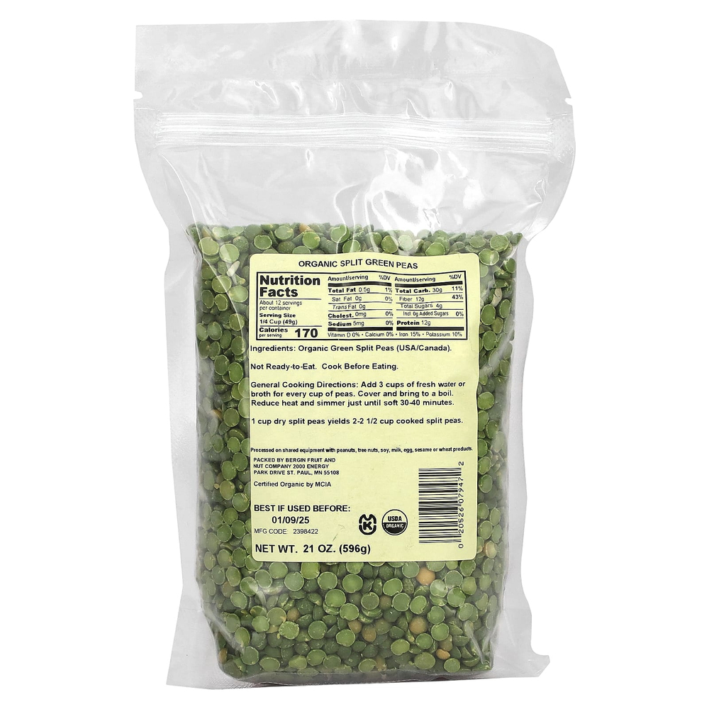Bergin Fruit and Nut Company, Органический колотый зеленый горошек, 596 г (21 унция)