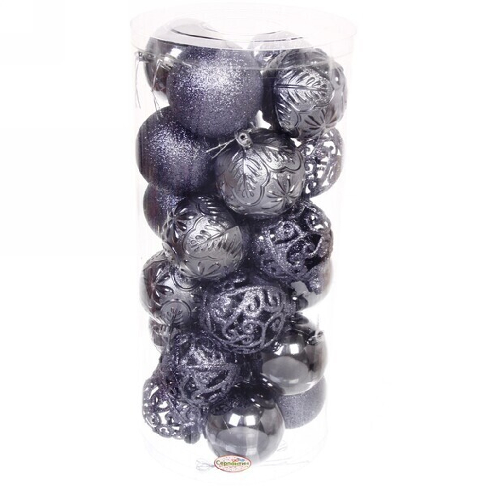 Новогодние шары 8 см (набор 24 шт) «Фактурный микс», графит