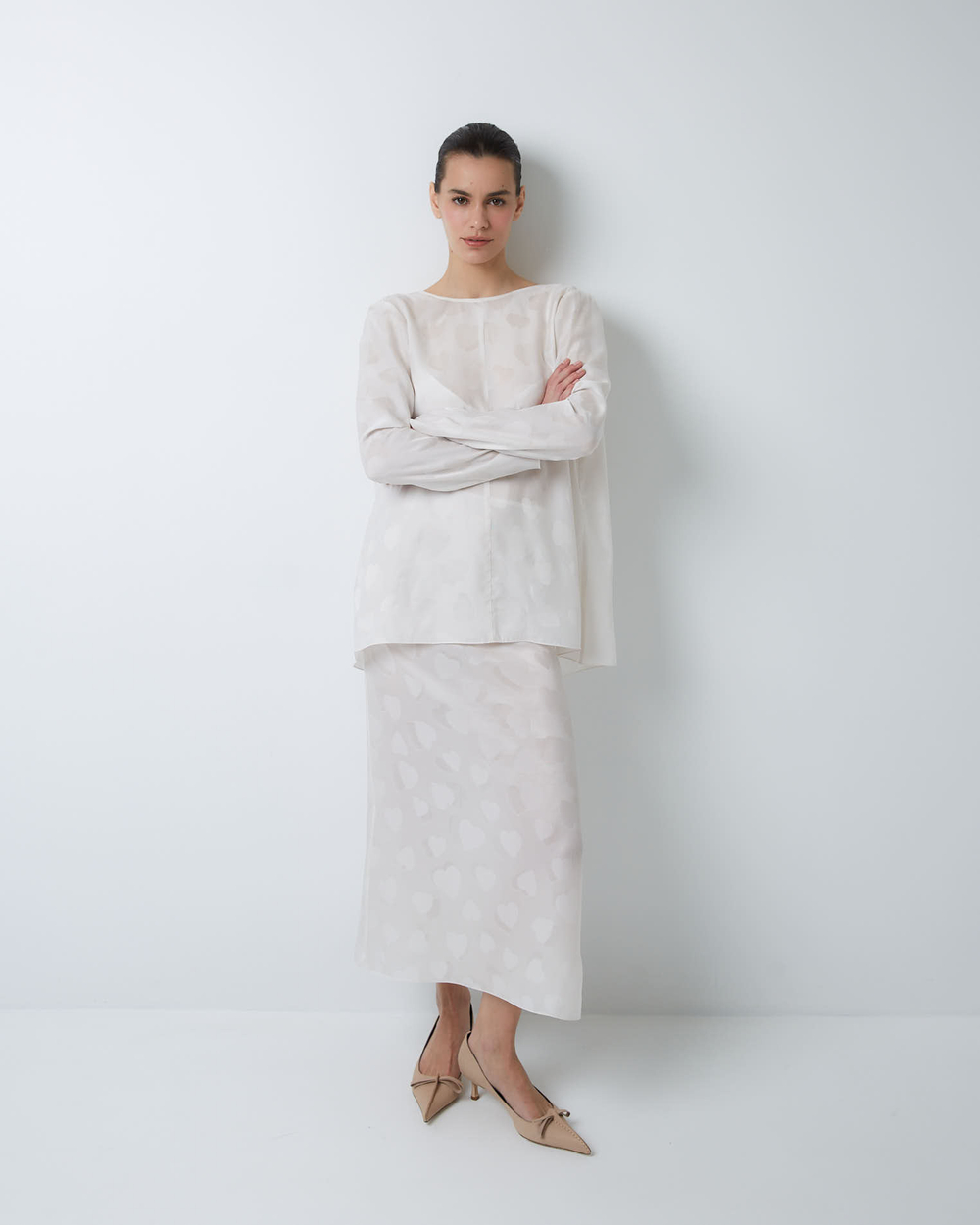 Топ с открытой спиной из смесового шелка Стелла Маккартни сердечки белый