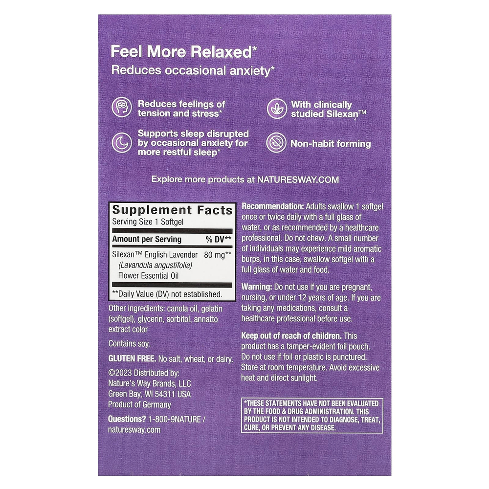 Nature's Way, CalmAid, клинически изученная лаванда, 80 мг, 30 мягких таблеток