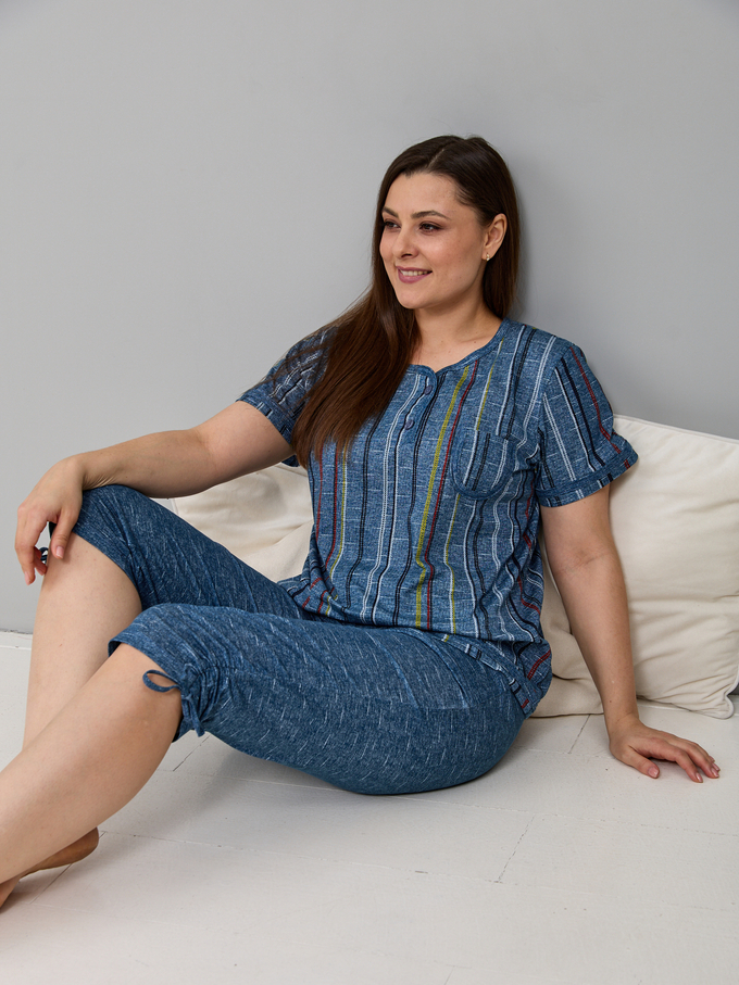 Пижама с бриджами КД-61/рогожкаиндиго-цепочка