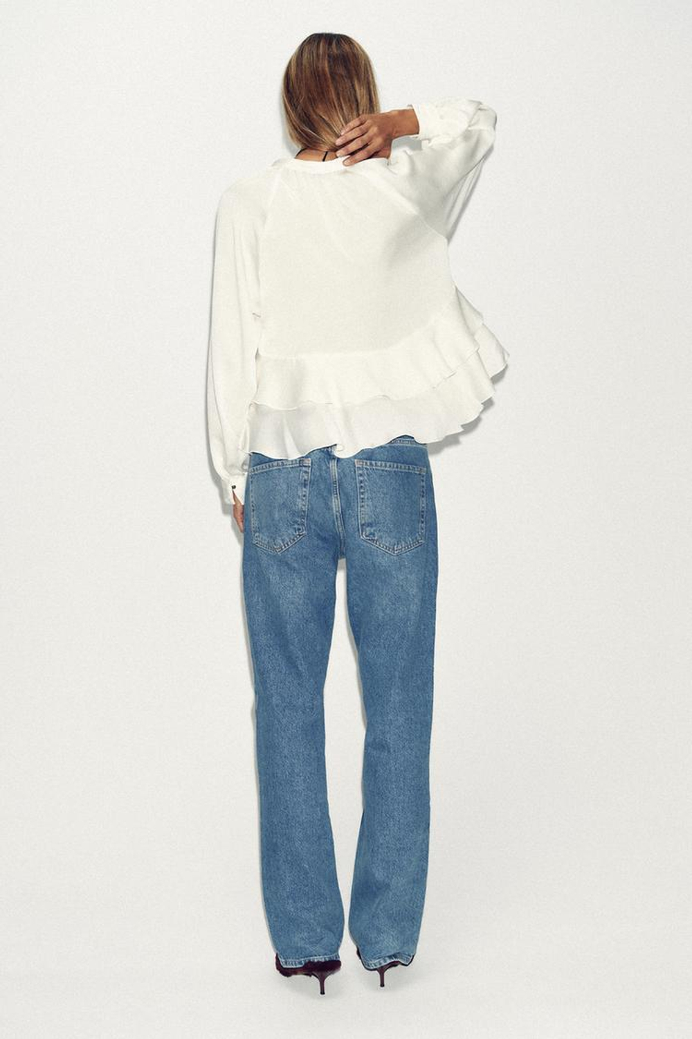 ZARA БЛУЗА С ВОЛАНАМИ, ЭКРЮ