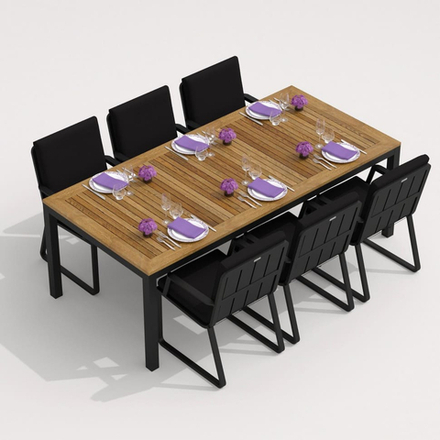 Обеденная группа Ideal Patio ТЕЛЛА  АЛЬБА  каркас карбон, стол тик 200, ткань черная