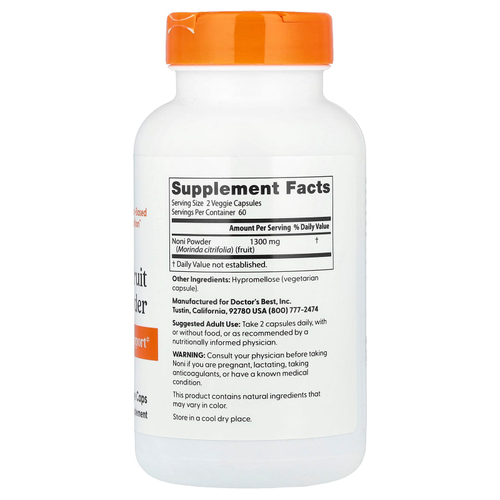 Doctor's Best, Порошок из плодов нони, 120 вегетарианских капсул (650 мг на капсулу)