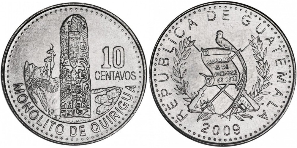 Гватемала 10 сентаво, 2009-2023 Киригуа, город Майя UNC