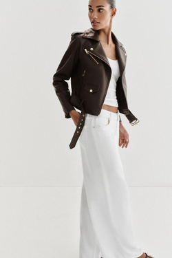 ZARA КУРТКА В БАЙКЕРСКОМ СТИЛЕ ИЗ ИСКУССТВЕННОЙ КОЖИ, КОРИЧНЕВЫЙ