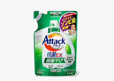 Средство жидкое для стирки белья с ароматом свежей зелени 690 мл KAO Attack Antibacterial EX (мягкая упаковка)
