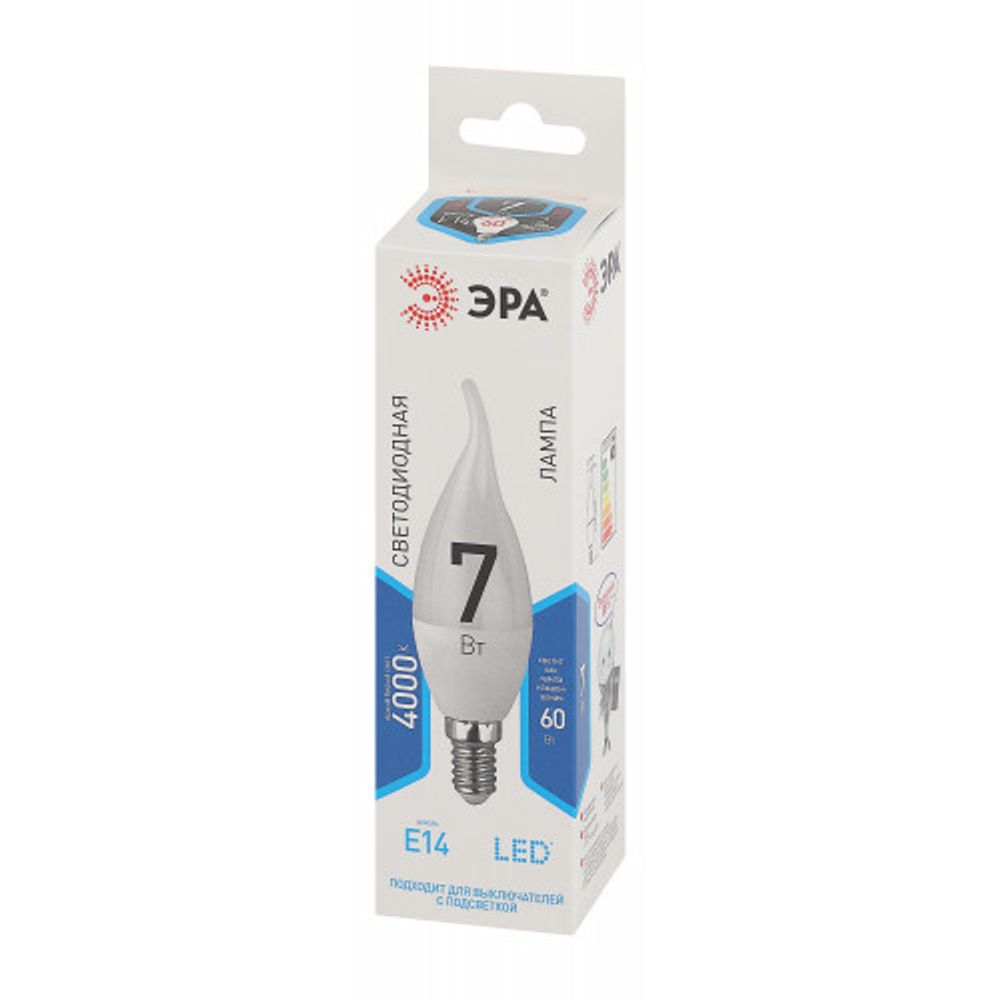 Лампочка светодиодная ЭРА STD LED BXS-7W-840-E14 E14 / Е14 7Вт свеча на ветру нейтральный белый свет