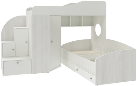 Кровать-чердак КарИВи Кадет 2 Белое Дерево Белый