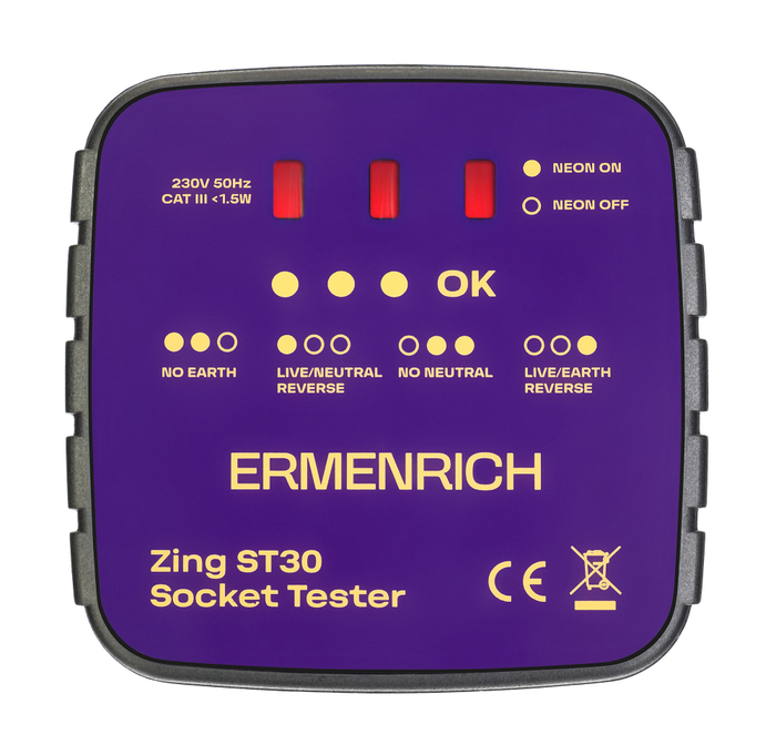 Тестер розеток Ermenrich Zing ST30, фиолетовый