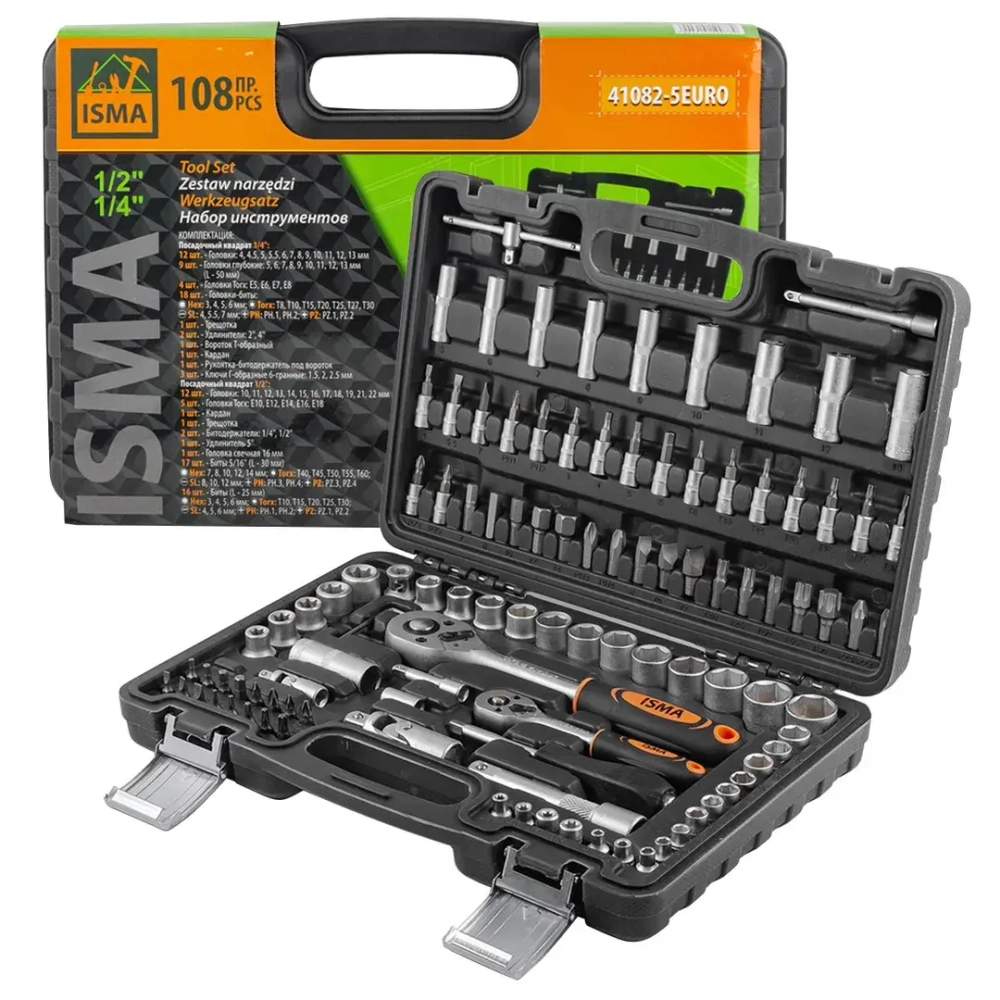 Набор инструментов 108пр. 1/4'', 1/2''(6гр.) ISMA ISMA-41082-5EURO