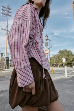 ZARA РУБАШКА В КЛЕТКУ, РОЗОВЫЙ/БЕЛЫЙ