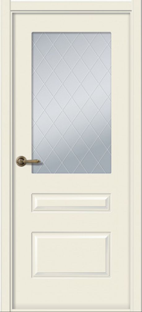 Дверь Роялти / Цвет Эмаль жемчуг / Мателюкс белый витраж / Двери Belwooddoors