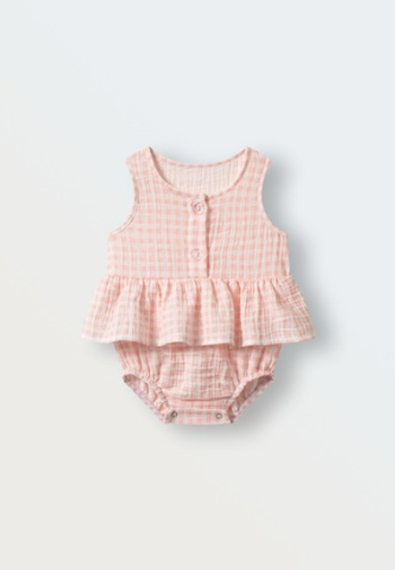 Боди-платье из муслина, Клетка розовая