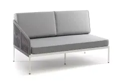 "Канны" правый модуль плетеный из роупа, каркас алюминий светло-серый (RAL7035) шагрень, роуп серый круглый, ткань серая 017