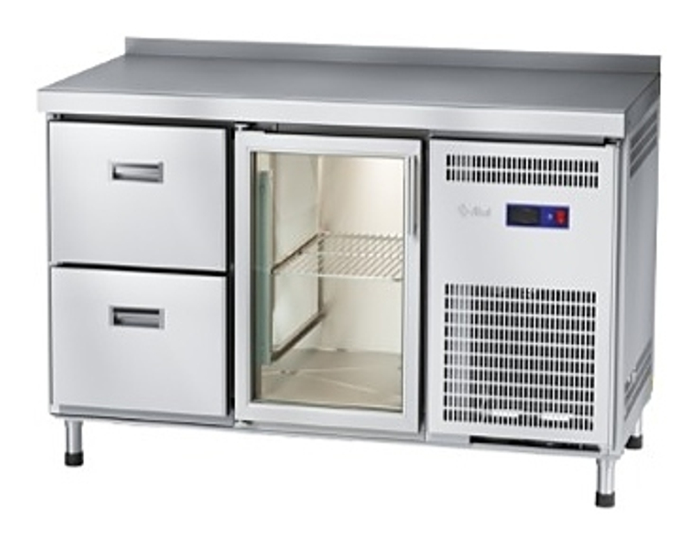 Стол холодильный Abat СХС-70-01 (1 дверь-стекло, 2 ящика, борт)