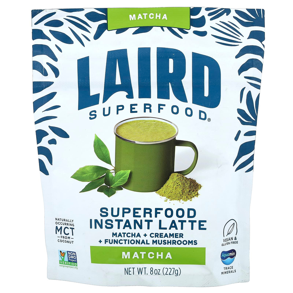 Laird Superfood, Растворимый латте, матча + крамер + адаптогены, матча, 227 г (8 унций)