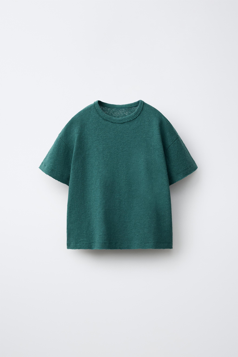 ZARA ФУТБОЛКА ИЗ ХЛОПКА И ЛЬНА, УТИНО-СИНИЙ