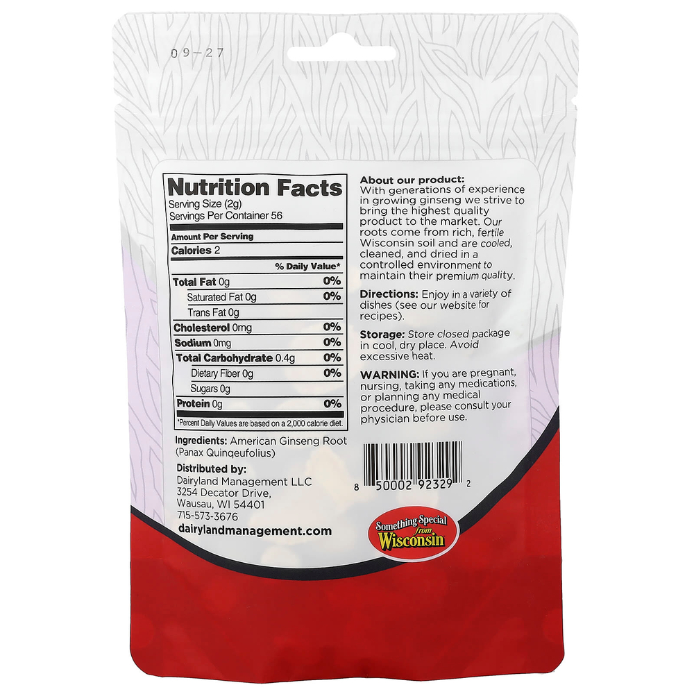 Dairyland Ginseng, американский женьшень, кусочки, 118 мл (4 унции)