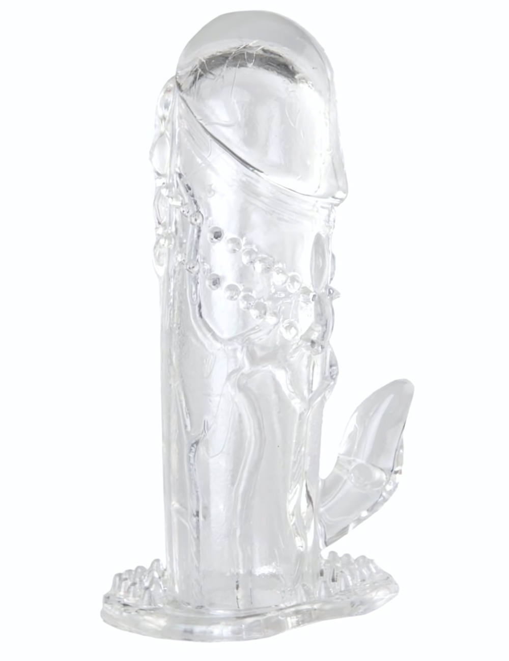 Прозрачная гелевая насадка с клиторальным отростком - 13 см. (Цвет: прозрачный)