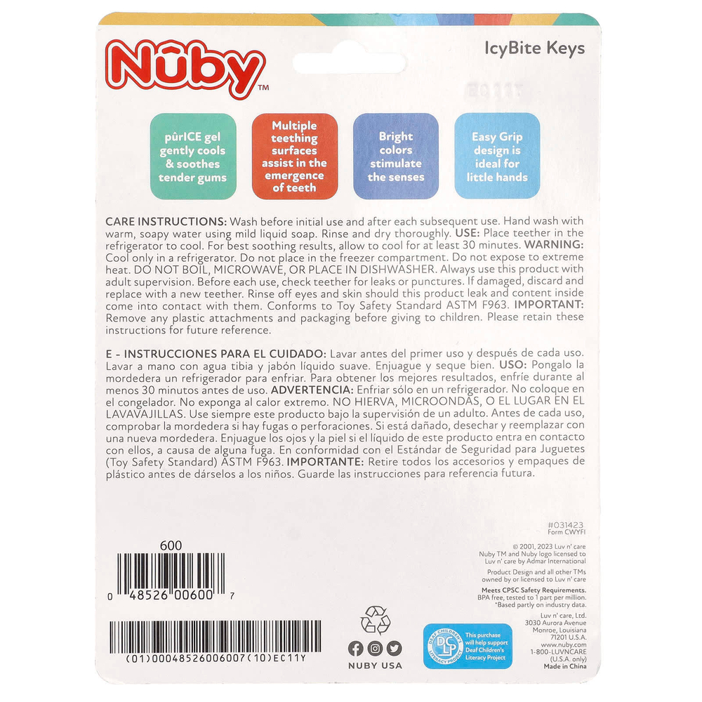 Nuby, Ключи IcyBite, для детей от 3 месяцев, синие, 1 штука