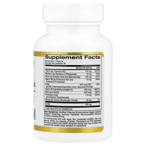 California Gold Nutrition, высокоэффективный комплекс витаминов группы B с метилфолатом и метилом B12, 30 растительных капсул