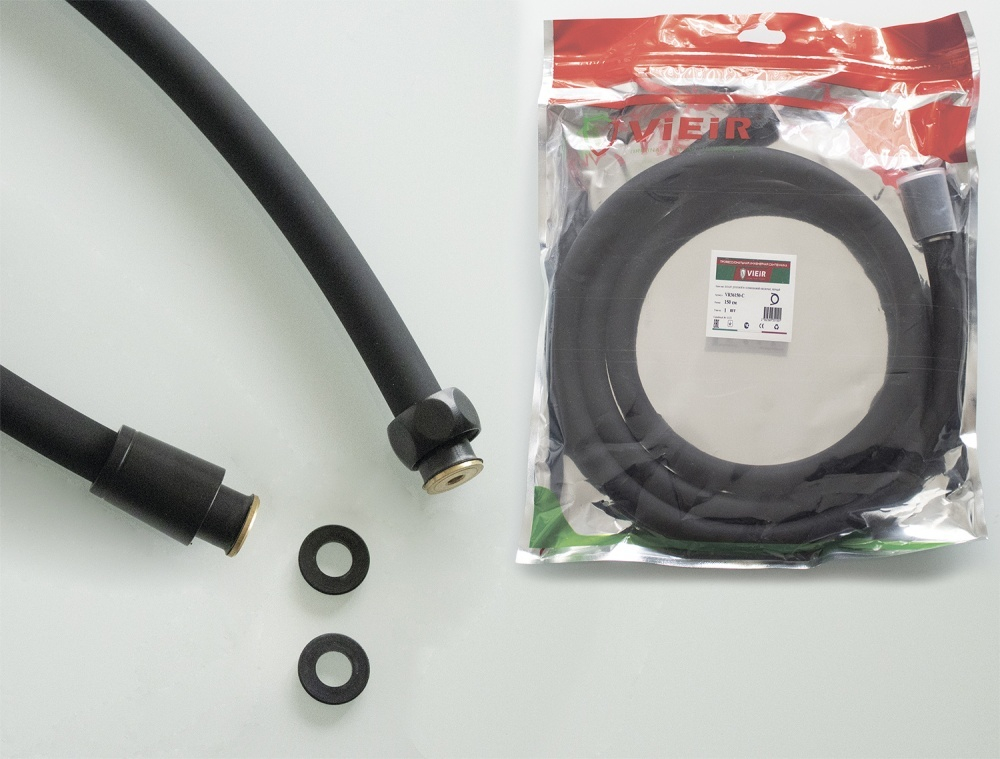 Шланг для душа 150см СИЛ.ЧЕРНЫЙ (в пакете, 360°) ViEiR  (50/1шт)