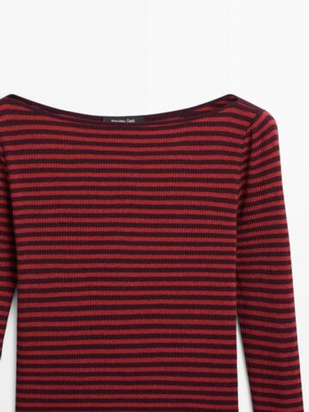 Massimo Dutti Футболка в полоску с длинными рукавами, красный