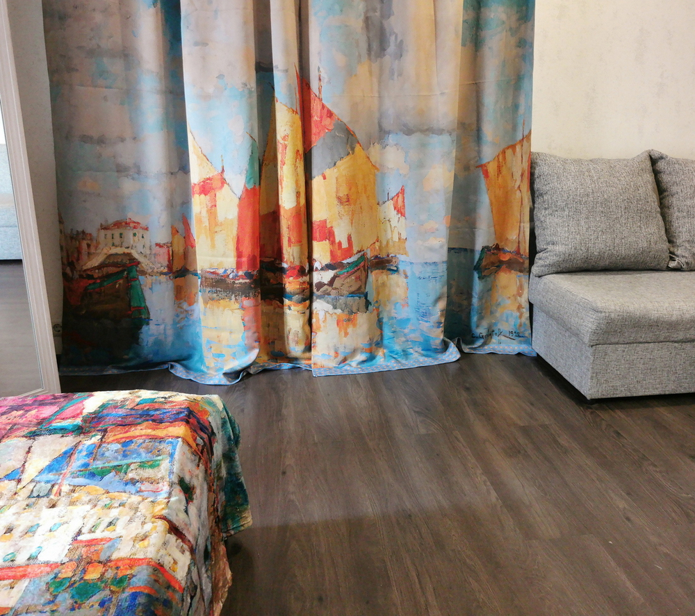 Комплект из двух штор "Лодки в гавани", по мотивам живописи Константина Горбатова