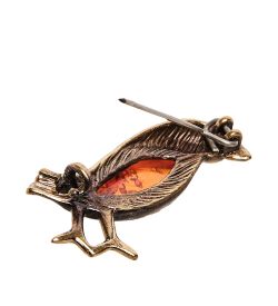 AM-2637 Брошь «Птица Тропики» (латунь, янтарь)