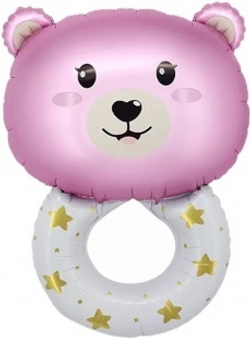 Шар (27""/69 см) Фигура, Погремушка Медвежонок, Розовый, 1 шт. В103
