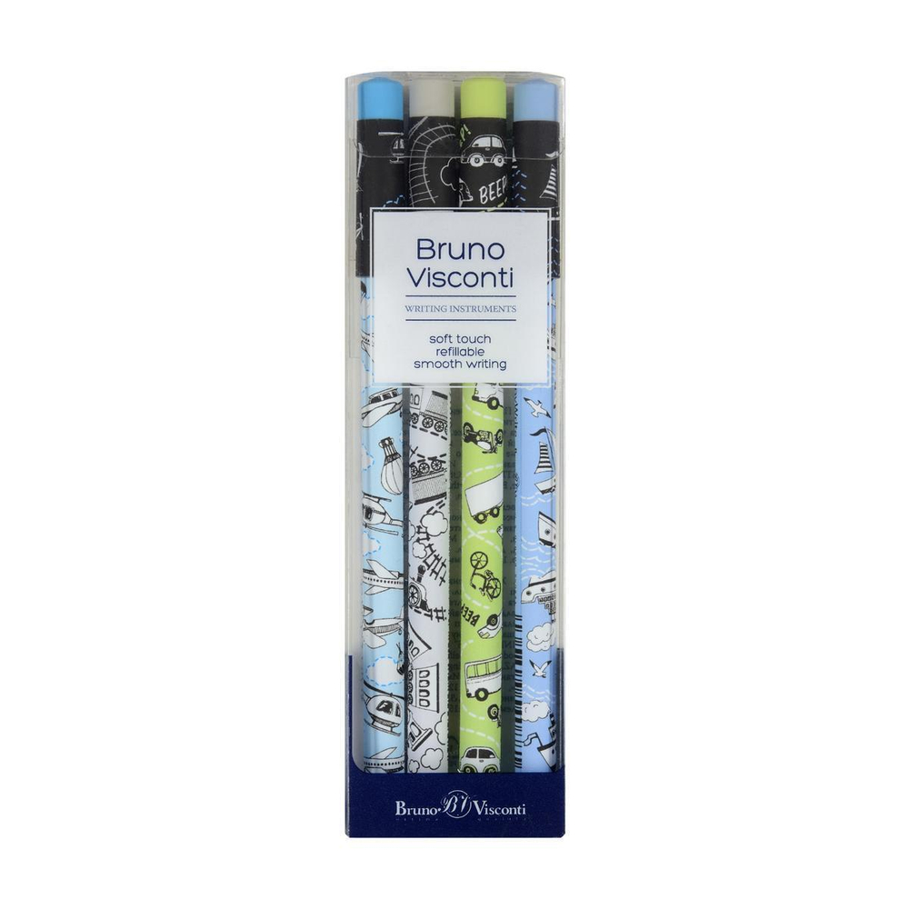 Набор ручек 0,5мм. 4шт. синяя "HappyWrite.Транспорт" (Альт)