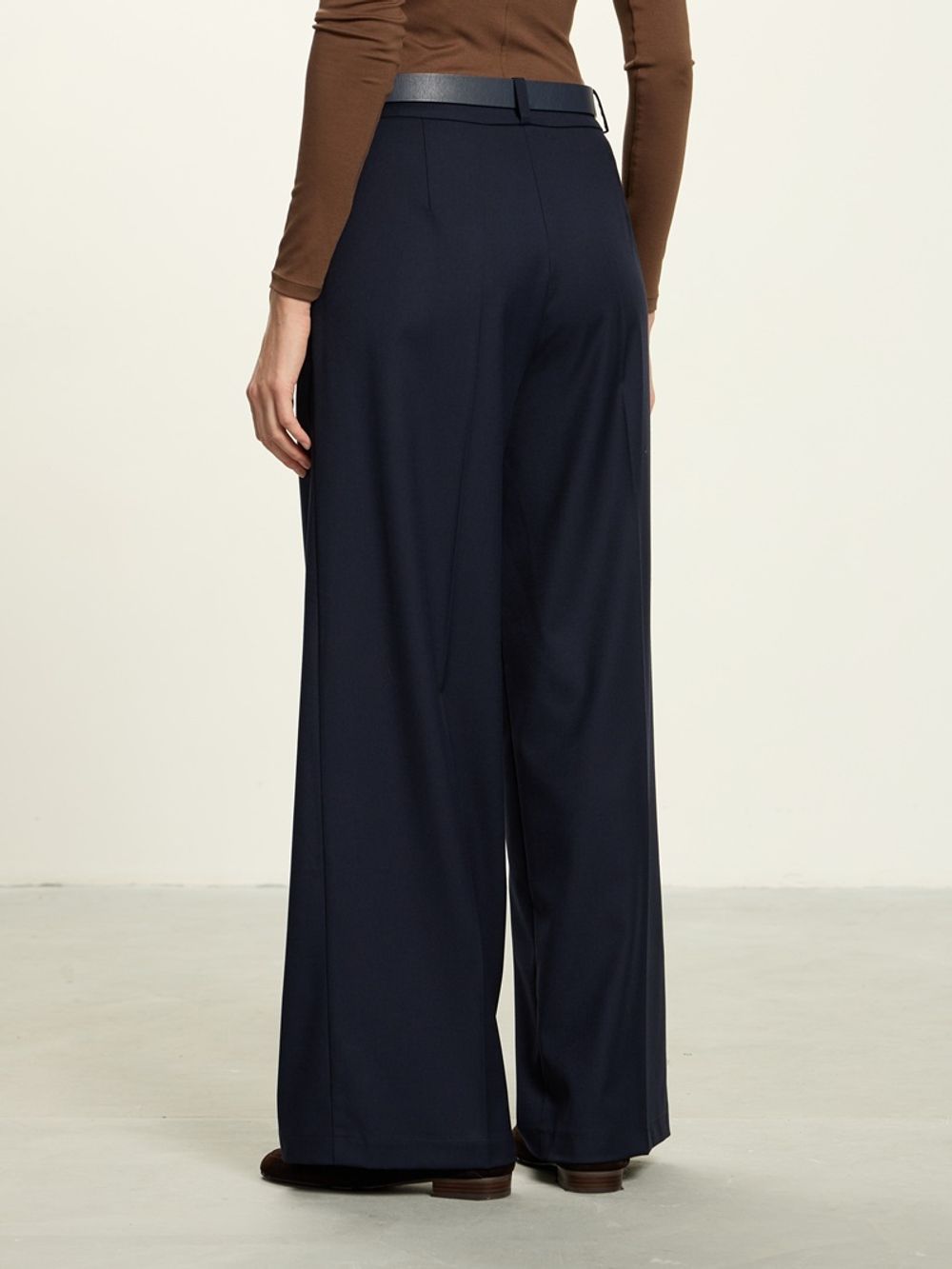 Брюки Палаццо на молнии синяя смесовая шерсть