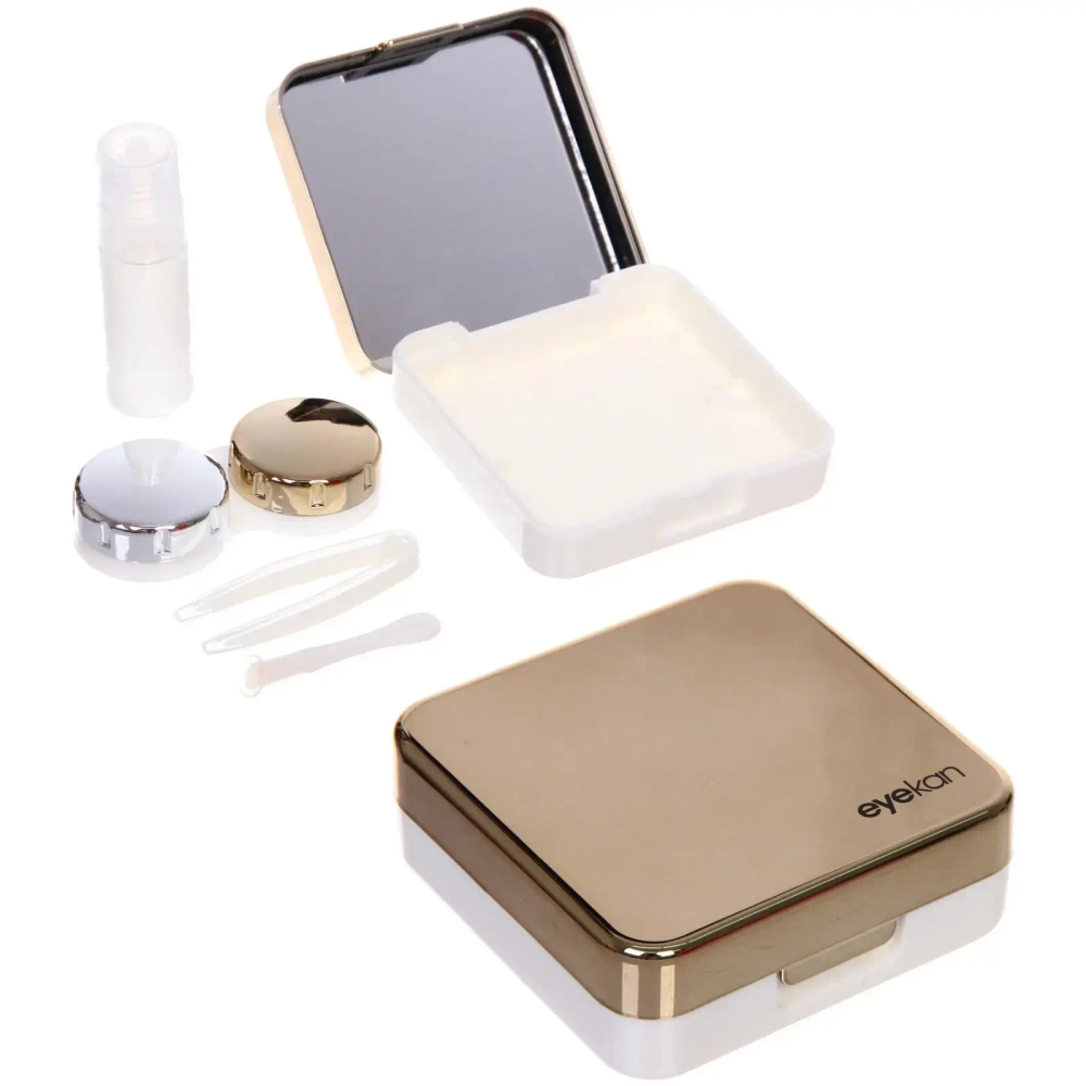 Набор для хранения контактных линз «МАРЦИПАН», с зеркалом, цвет золото, 6.3*6.2*3.2см, (пакет с подвесом)✦