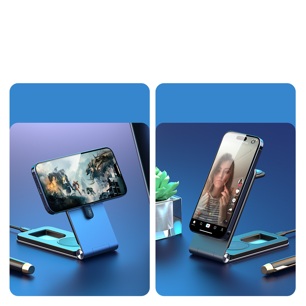 Складная магнитная беспроводная зарядная подставка 3 в 1, серия W22 Magnetic Wireless Charger 15W