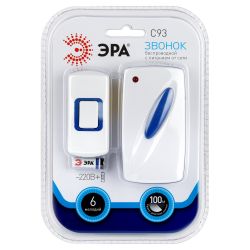 Звонок дверной ЭРА C93 беспроводной от сети белый с синим 6 мелодий
