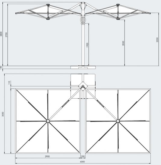 Зонт профессиональный двухкупольный Galaxia Dual V Carbon 2900х6000 Scolaro Италия
