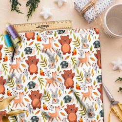 Ткань флис радостные животные в лесу