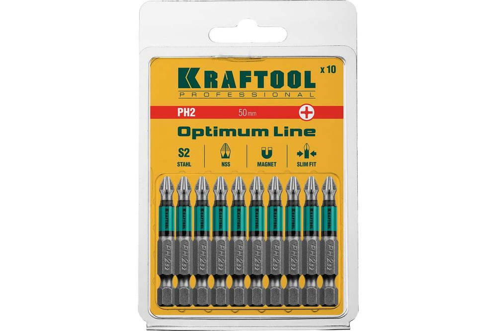 KRAFTOOL  OPTIMUM PH 2, 50 мм, 10 шт, Биты (26122-2-50-10)