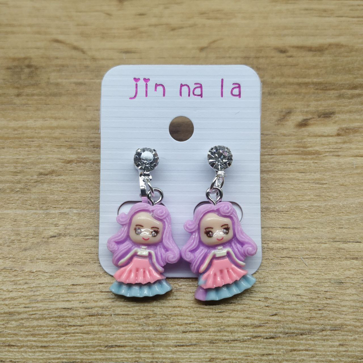 Клипсы Girl Девочка в платье с сиреневыми волосами кристалл металл серебристый