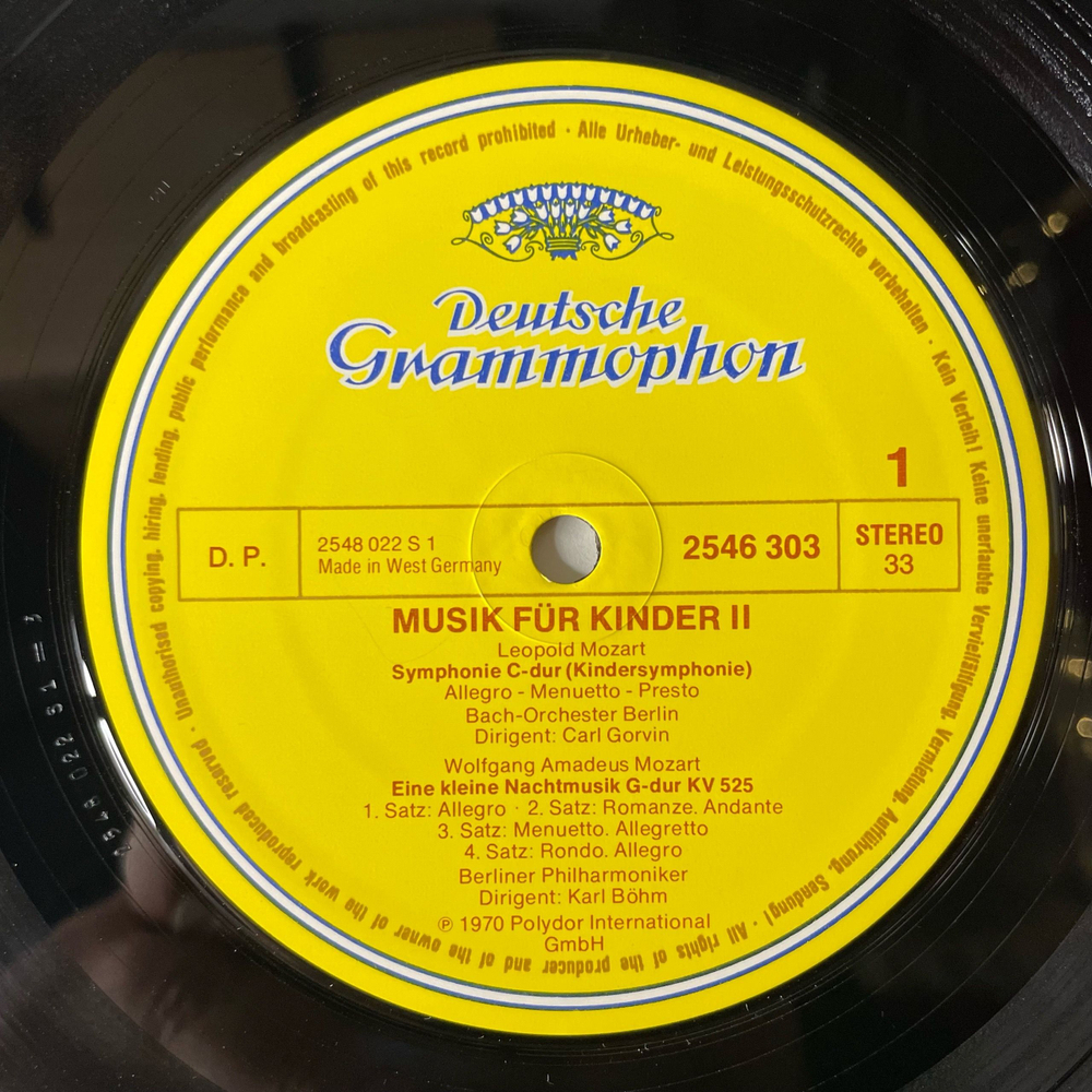 Винтажная виниловая пластинка LP Leopold Mozart, Wolfgang Amadeus Mozart, Bach Orchester Berlin, Carl Gorvin, Дирижер Karl Bohm, Musik Fur Kinder 2 Классическая Музыка Для Детей (Германия 1970)