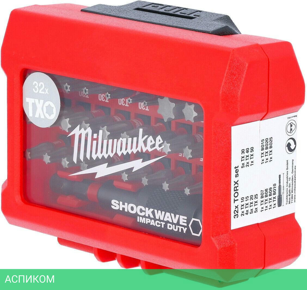 Набор бит Milwaukee Shockwave 32шт в пластиковом кейсе (4932471586)