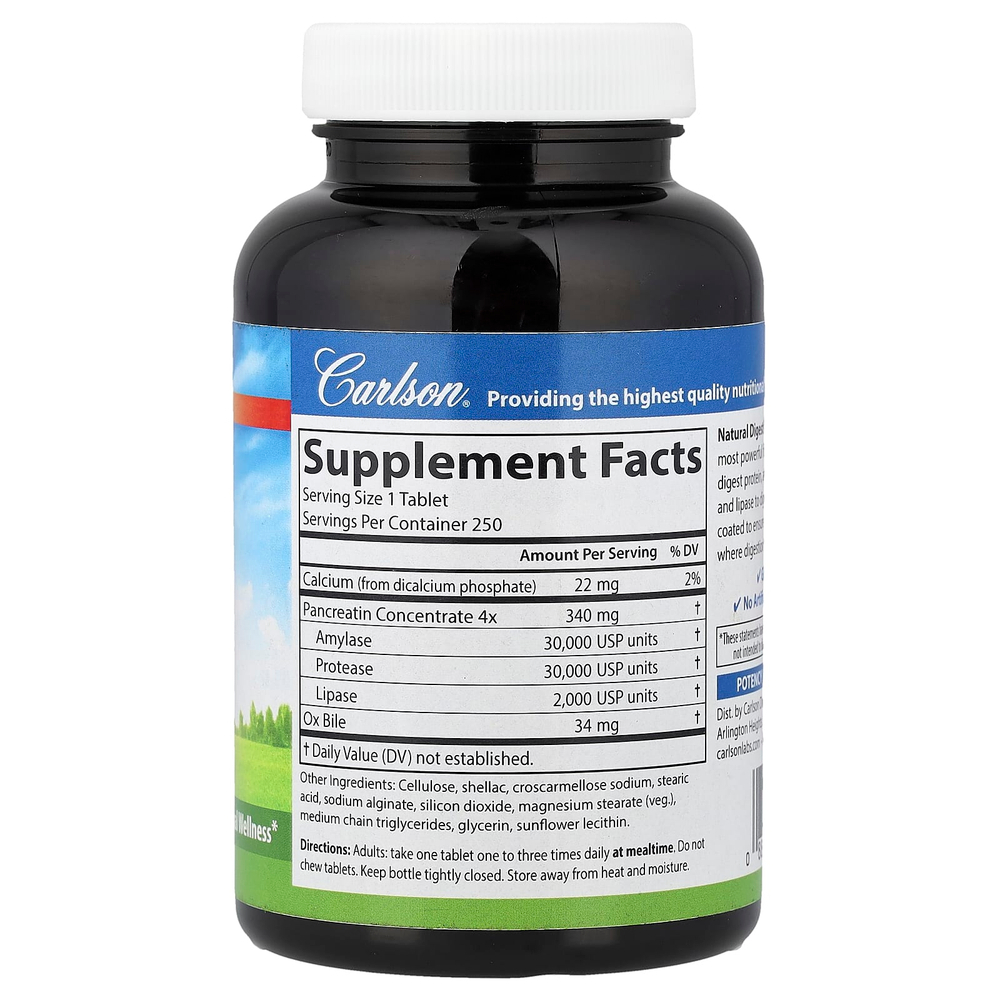 Carlson, натуральные пищеварительные ферменты с протеазой, амилазой и липазой, 250 таблеток